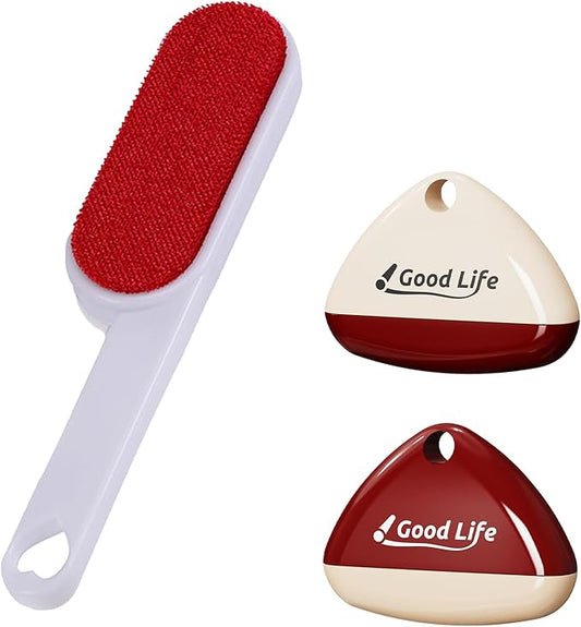 1PCS Double-Sided Lint Brush & 2PCS Reusable Sticky Lint Rollers – Pet Hair, Dust Remover for Clothes, Furniture, Sofas, Beds – Portable, Washable, Travel-Friendly, Triangular Design with Cover