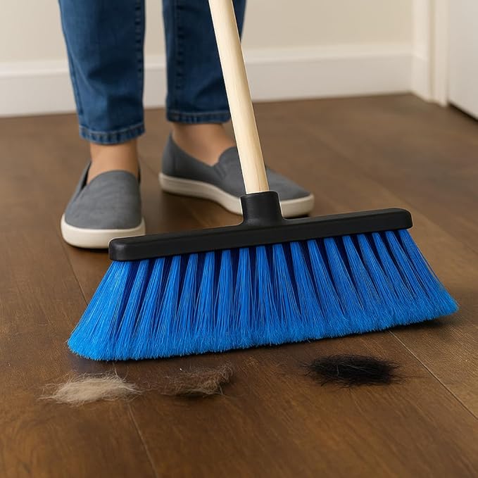 Healing Atlas LUZIA Blue 14" High-Density Push Broom Head – Soft Flagged Tips – Universal 7/8" Thread – Indoor/Outdoor – Eco-Friendly Recycled PP (Blue, LUZIA)