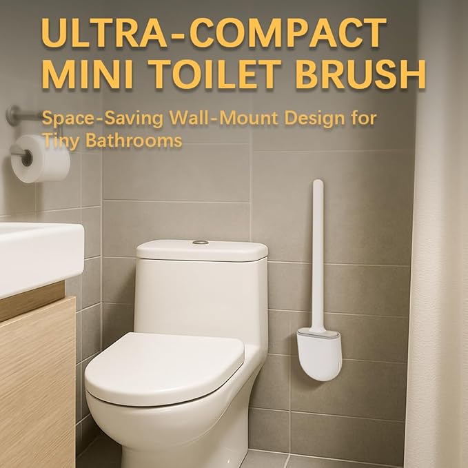 Kucucyle Mini RV Silicone Toilet Brush with TPR Bristles & ABS Detachable Handle Set, Flexible 360°Deep Cleaners Brushes, Wall-Mounted Design for Space-Saving RV Bathrooms Toilet Bowl Brush (White)