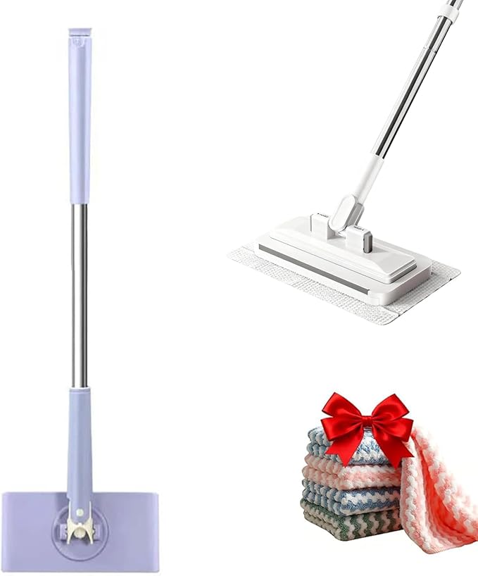 Convenient Cloth Changing Mini Mop + Magic Cleaning Cloth*6, Zero Touch Snap Grip Mini Mops for Wet & Dry Cleaning, Lightweight Snap for Corners (27in - P + Cloth*6)