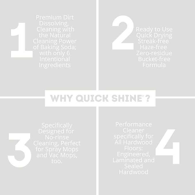 Quick Shine Hardwood Floor Cleaner 64oz | Use in Spray & Vac Mops | Removes Dirt & Scuff Marks | Ready-to-Use, Streak Free, No Rinse | Safer Choice Cleaner |Perfect for Gentle and Effective Cleaning