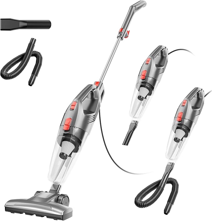 fenhua Corded Stick Vacuum Cleaner - Lightweight, Powerful Suction with 450W Motor, 3-in-1 16.4Ft Cord Vacuum Cleaners for Home, Hard Floor, Carpet, Pet Hair Black Gray