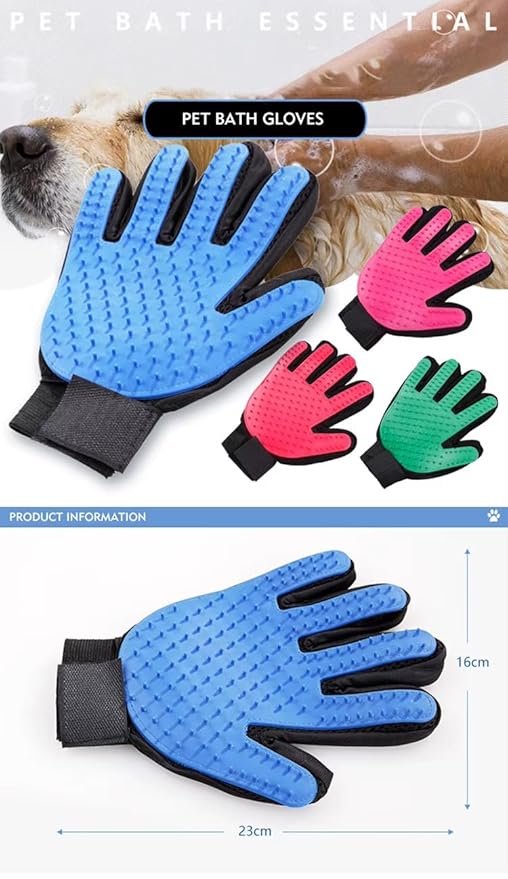 Efficient Pet Grooming Glove - Gentle Shedding Brush for Dogs, Cats, Horses, & more with Long & Short Hair - Right Hand Only (Green)