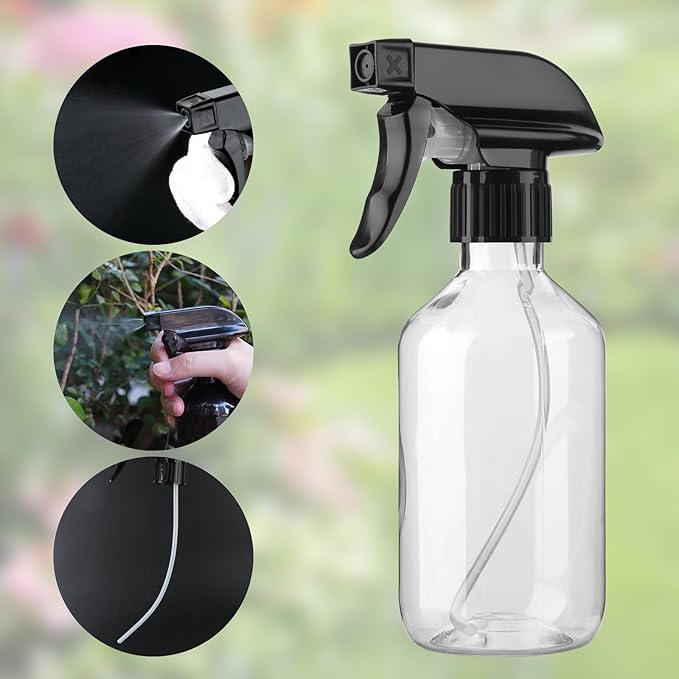 2-Pack Leakproof Spray Bottles (300ml/10oz) - Adjustable Nozzle for Fine Mist & Jet Stream | Premium Refillable Plastic Bottles for Hair Styling, Plant Misting, Cleaning Solutions (Clear)