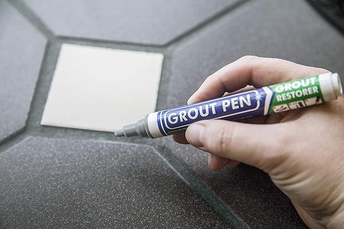 Grout Pen Grey Tile Paint Marker: Waterproof Grout Paint, Tile Grout Colorant and Sealer Pen - Grey, Narrow 5mm Tip (7mL)