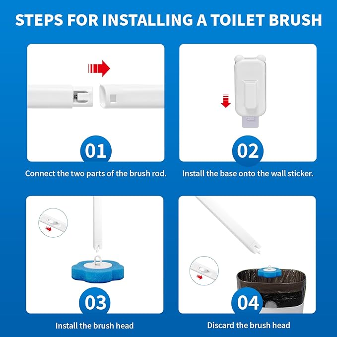 Disposable Toilet Brush Toilet Bowl Cleaner,Toilet Cleaning Supplies,Toilet Bowl Brush,Toilet Cleaner Brush,Toilet Brush with Holder,48 Refills for Cleaning and Hygienic (White)