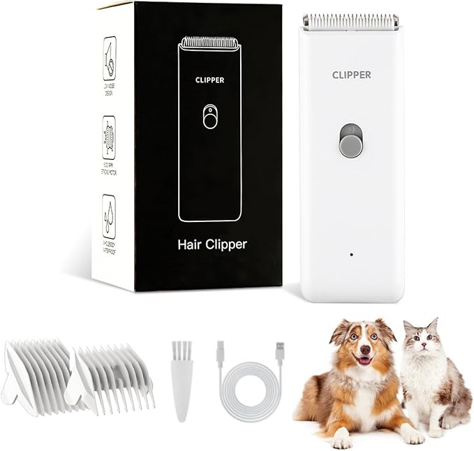 Founouly Handy Dog Cat Clippers - Professional Cordless Grooming Tools - Low Noise Pet Hair Trimmer Kit, AP005, White