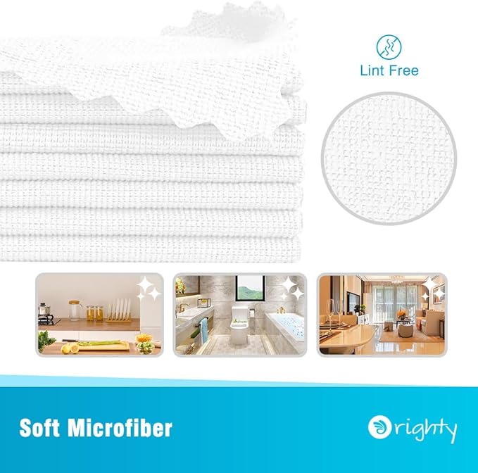 Orighty Cleaning Cloths, Shop Towels 100 Pack, Shop Rags Reusable, Microfiber Cleaning Rags Bulk for Cars, Multi-Purpose Lint Free Towels for Automotive, Mechanic, Kitchen, 11.5’’ x 11.5’’, White