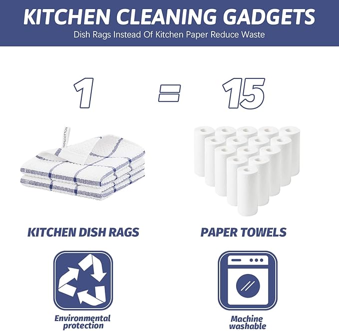 Nialnant 100% Cotton Terry Kitchen Cleaning Rags,Soft Absorbent Dish Cloths for Washing Dishes,Quick Drying Dish Towels-12x12 in, 12 Pack