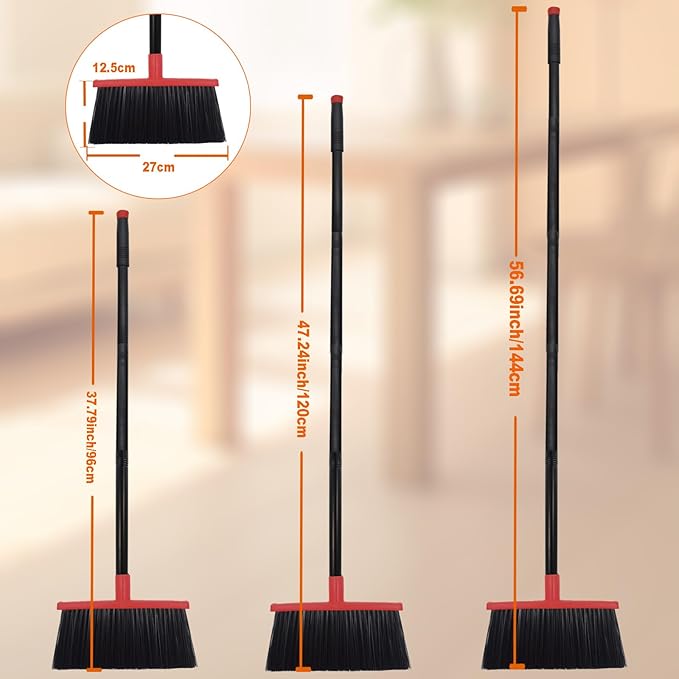 Xifando Heavy-Duty Adjustable Angle Broom with 56" Steel Handle - Ideal for Home, Garage, Kitchen, Bathroom, Office, and Outdoor Use - Durable & Efficient Cleaning Tool for Hard Floors (Red)