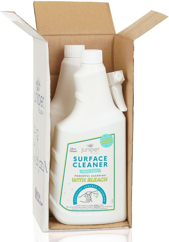 Juniper, Surface Cleaner With Bleach, All-Purpose Cleaner for Bathroom, Kitchen, Toilet, 25 Fl. Oz Trigger Spray Bottle, (Pack of 4), Total 100 Ounce