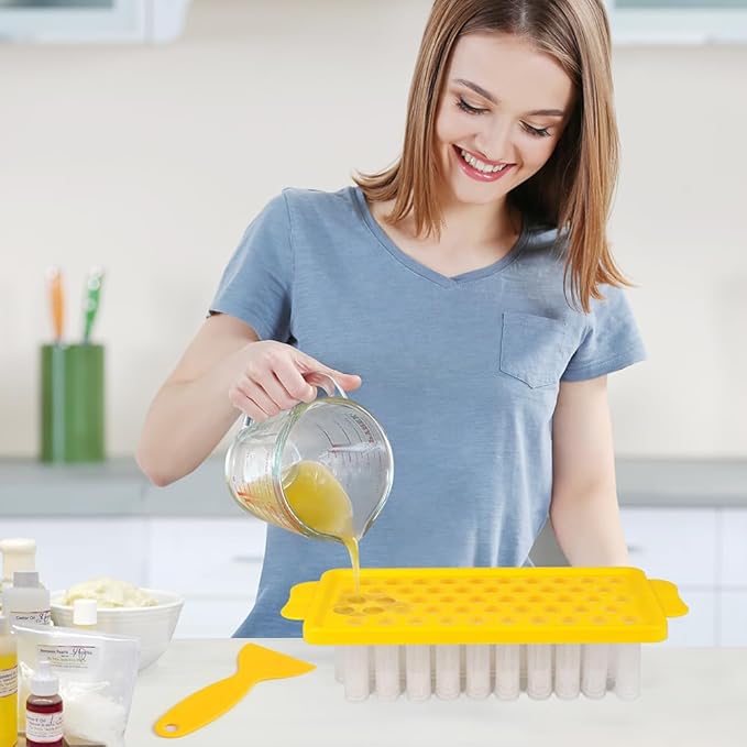 LotFancy Lip Balm Tubes with Filling Tray and Spatula, 50Pcs 5.5ml (3/16 Oz) Clear Lip Balm Containers with White Caps, BPA Free & Leak Free