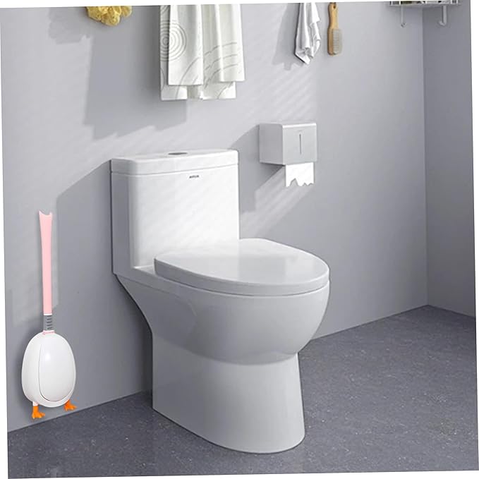 Cute Toilet Brush, Soft Elastic Silicone Toilet Brush, Diving Duck with Holder, Wall Mounted Scrubber for Bathroom