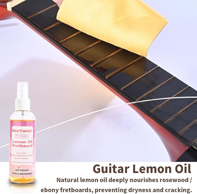 Guitar Cleaning Care Kit | 100ml Polish&Cleaner + 100ml Lemon Oil + 80ml Rust Prevention Oil | All-in-One Guitar Care Bundle with Free Microfiber Cloth | Pro-Grade Cleaning & Protection