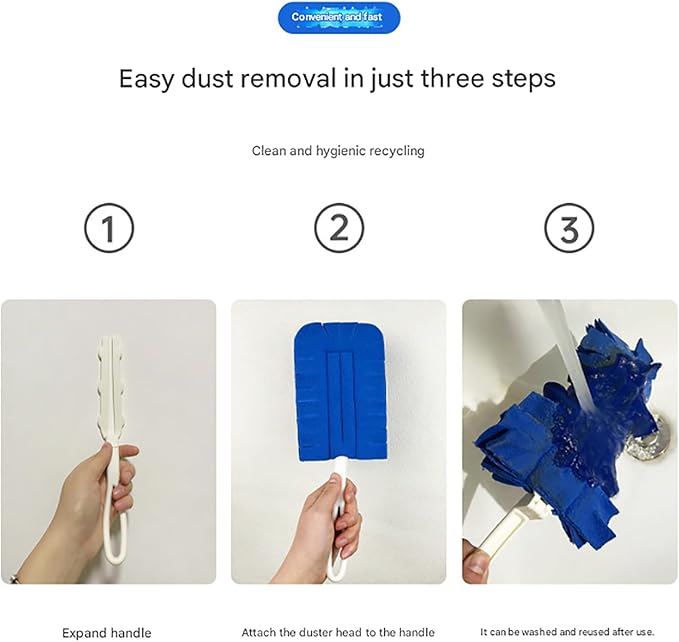360° Electrostatic Duster Refills with Duster Handles, Reusable Duster Refills Washable Hand Duster, for Cleaning, Office, Ceiling Fan (1 Handle + 10 Refills)