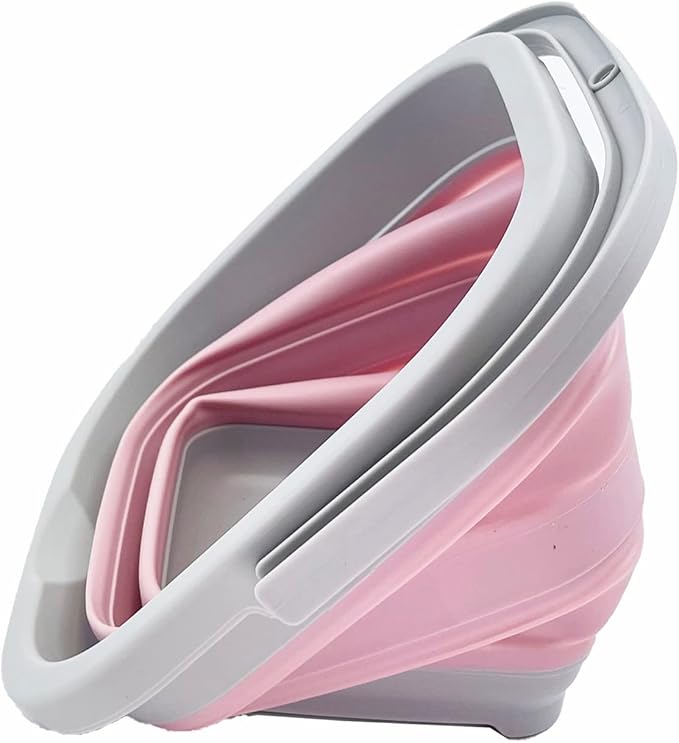 SAMMART Collapsible Rectangular Cleaning Bucket 5L (1.3 Gallon)- Foldable Camping Beach Sand Water Pot Pail- Portable Space Saving Tub for Household, Outdoor Car Washing (Pale Pink + Pine (Set of 2))