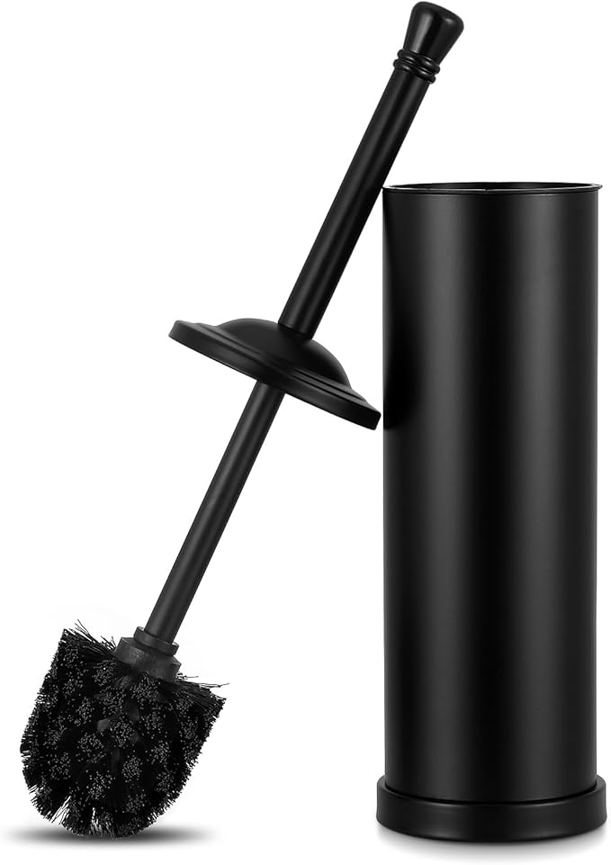 Black Toilet Brush and Holder Set,304 Stainless Steel Toilet Bowl Brush and Holder for Bathroom,Heavy Duty Toilet Brush,Durable Scrubbing Bristles,Splash Resistant,Long Hanlde