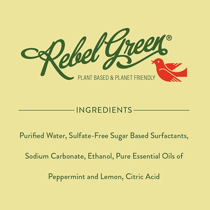Rebel Green Sparkling Glass Spray - Streak-Free Natural Glass Cleaner for Windows, Mirrors, and Surfaces - Peppermint & Lemon Scent - 16 oz - 2 Pack