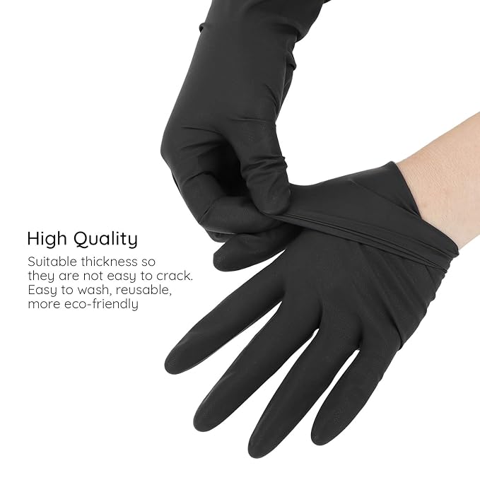 Segbeauty 20 Counts Reusable Black Dye Gloves, Powder Free Rubber Latex Gloves Professional Hair Coloring Accessories for Salon Highlighting, House Cleaning (Small)