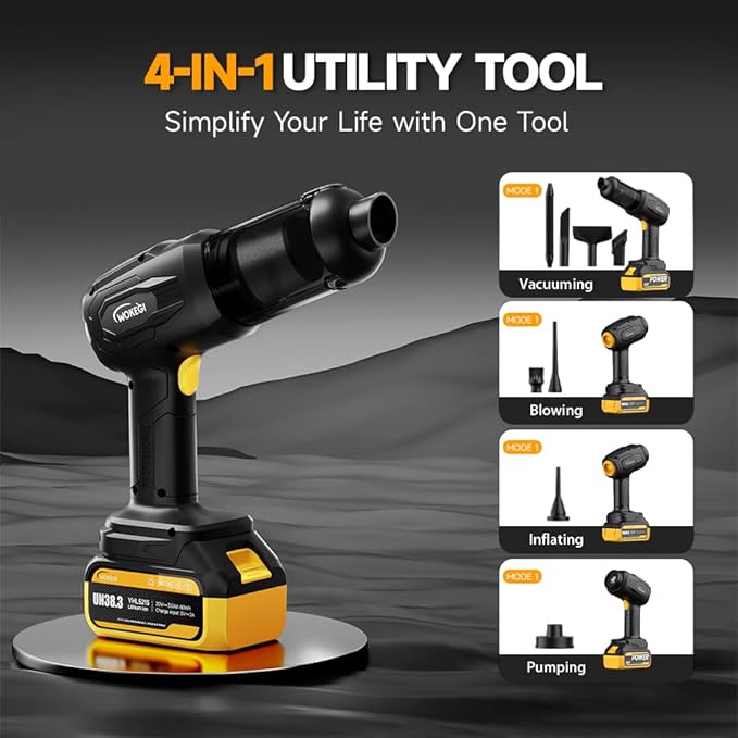 WOKEGI Handheld Car Vacuum Cordless, Portable Cars Vacuum Cleaner with 40000Pa High Power & Suction, Powerful 4-in-1 Hand Held Air Duster Fast Cleaning for Car,Home,Office,Pet Hair (Yellow)