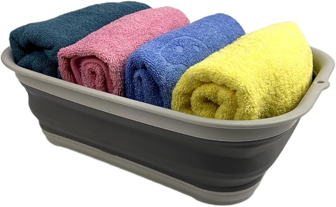 SAMMART 12L (3.17 Gallon) Collapsible Tub - Foldable Dish Tub - Portable Washing Basin - Space Saving Plastic Washtub (1, Grey/Dark Grey)