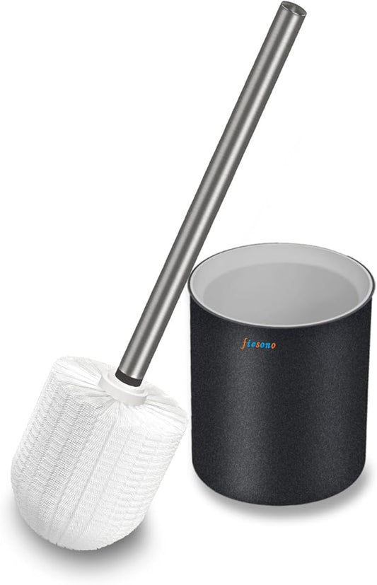 FIESONO Toilet Brush and Holder Set, Toilet Bowl Brush with Stainless Steel Light Brush Handle, Soft Bristle, Wall Mounted/Floor Standing for Bathroom Space Saving