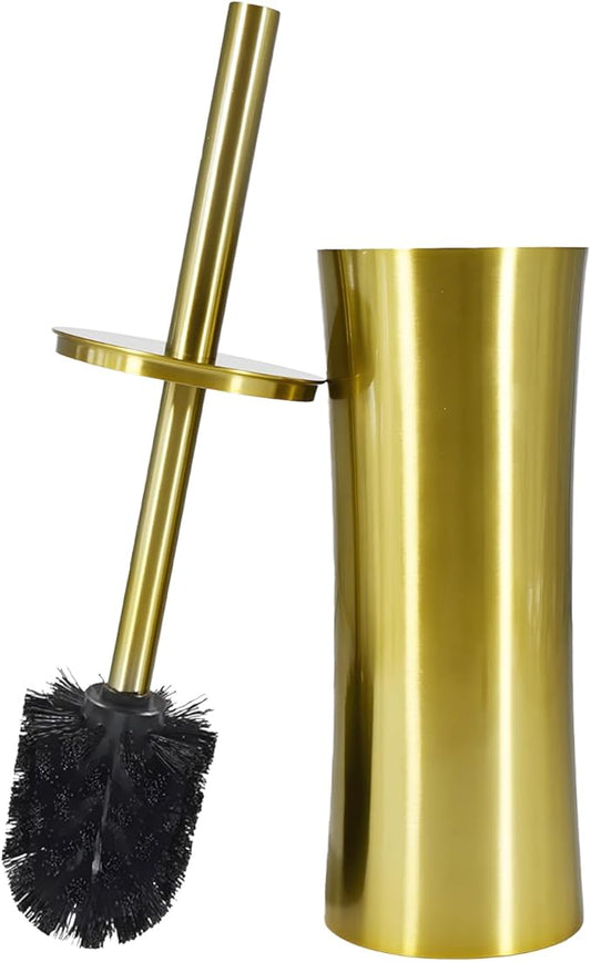 Chemlliy Stainless Steel Toilet Brush and Holder, Golden Toilet Cleaner Brush, Toilet Bowl Brush and Holder for Bathroom Storage Organization