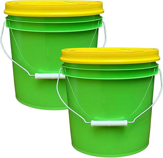 House Naturals 2 Gallon Food Grade - BPA Free Made in USA Buckets Lime Color pails with Screw On Gasket Lids (2, Lime - Yellow lids)