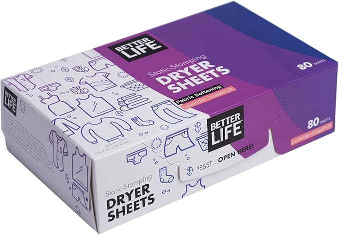 Better Life Natural Dryer Sheets, Lavender Grapefruit, 80 Count, 2 pack, 24221