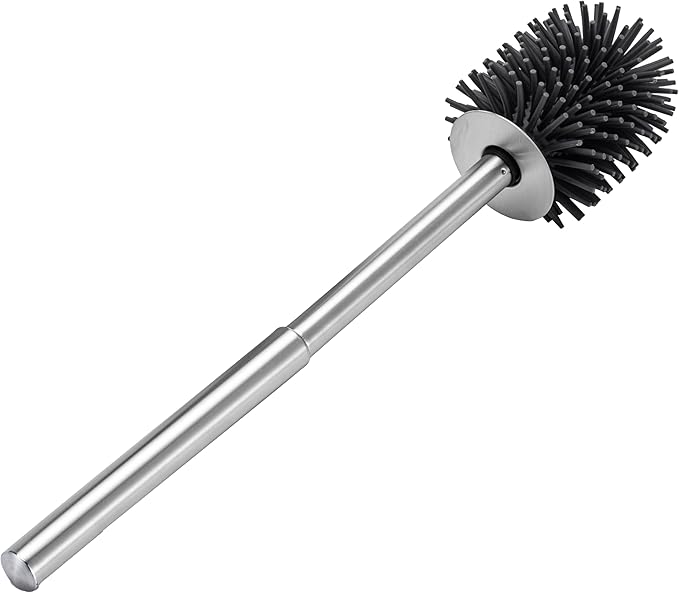 SOPRANNOMIN SUS304 Stainless Steel Toilet Brush and Holder Silicone Bathroom Brush TPE Brush Head Toilet Cleaner for Bowl Bathroom Cleaning Brush Caddy Cepillo de Baño Brushed Silver