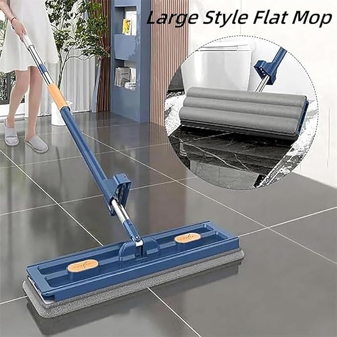 Large Flat Mop, Saker Plus Self Wringing Mop 360° Rotating Flat Mops with Washable Microfiber Pads, Independent Drainage Scraper Floor Cleaning System (White Flat Mop & Bucket Set, 2 Microfiber Pads)