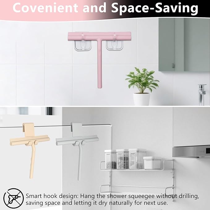 DEOFUXT Silicone Shower Squeegee for Glass Doors Window Squeegee for Walls, Sink, Mirror, Bathroom, Car Window Cleaning - Pink