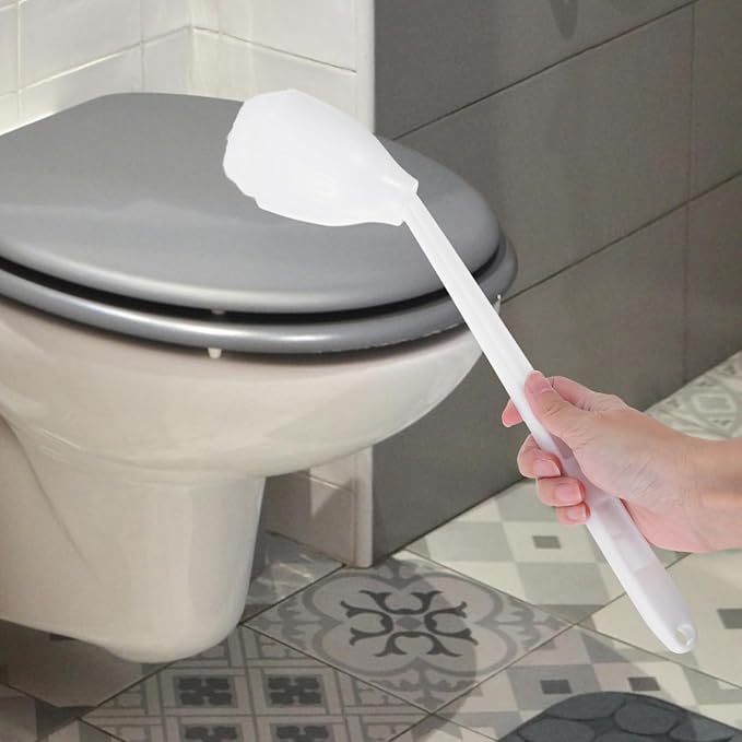 STOBAZA Long Handled Toilet Brush with Soft Silicone Bristles for Deep Cleaning Under Rim and Toilet Bowl Bathroom Accessory 15.35 Inch