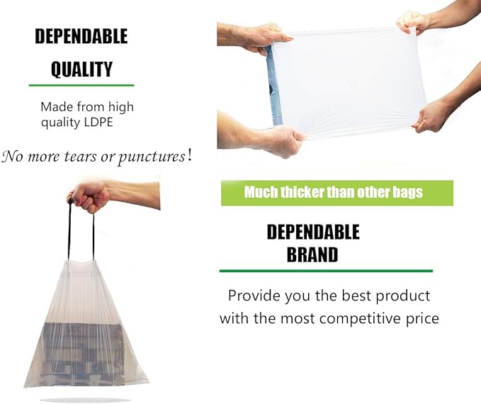 Besli 4 Gallon Drawstring Trash Bag Small Garbage Bag,100 Counts (White, 4 Gallon)