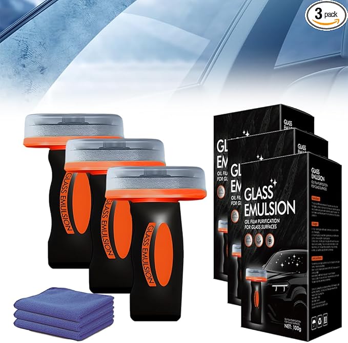 2025 Handheld Glass Oil-Film Remover, New Upgrade Emulsion Cleaner Glass Cleaning Board for Cars, Multifunctional Oil Film Remover for Windshield, Car Glass Brush for Car Maintenance (3, 300g)