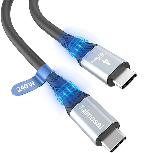 Talmosal 240W for Thunderbolt 4 Cable 10 ft, Support 8K@60Hz, 4K@144Hz 40Gbps/240W PD Charging for iPhone 17, USB4, Mac mini M4 / M4 Pro, MacBook Pro, Docking, eGPU, SSD, Surface Pro