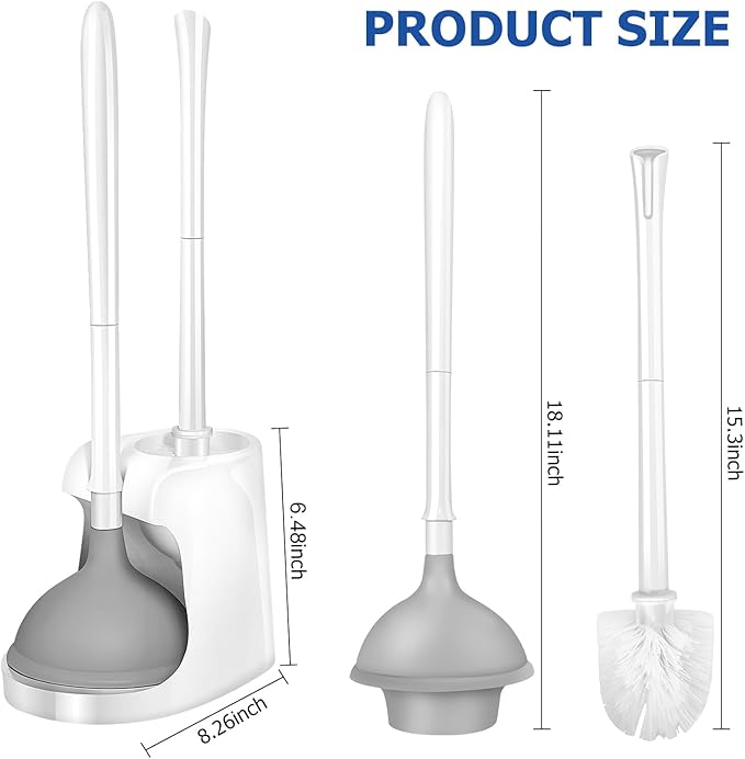 Toilet Brush and Plunger Set, 2 Packs Toilet Plungers for Bathroom Heavy Duty Toilet Bowl Brush and Holder Hidden Toilet Plunger and Brush Set for Deeply Cleaning (White)