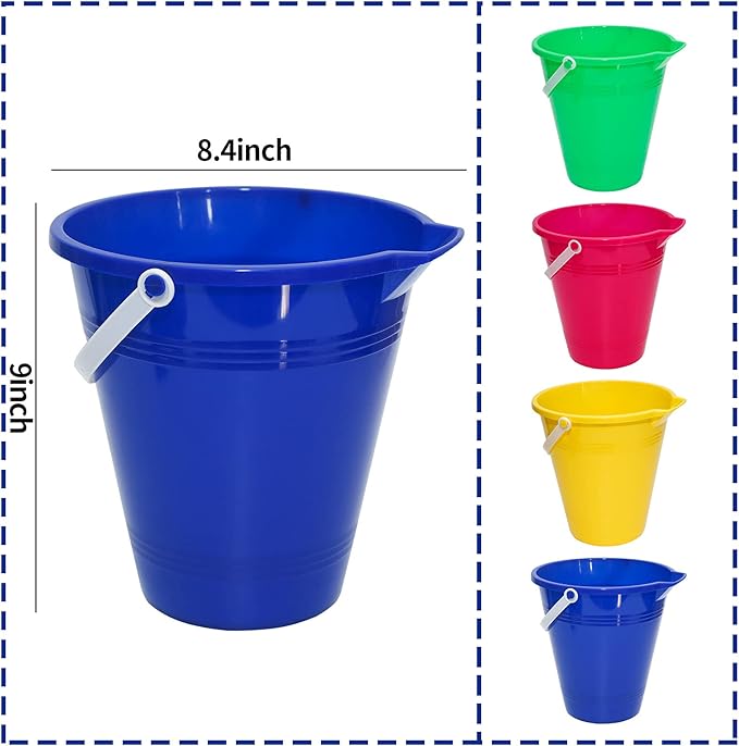 Holady Large Sand Beach Buckets Pail,Sand Bucket Water Bucket for Beach Fun Great Summer Party Accessory(4 Pack)