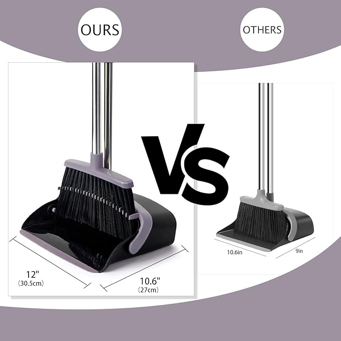 XXFLOWER Broom and Dustpan Set, Dustpans with Broom Combo for Home, Heavy Dust Broom and Dustpan Combo, Long Handle Dust Pan and Broom Set for Kitchen, Office, Pet Hair, Charcoal Color, Pack of 1
