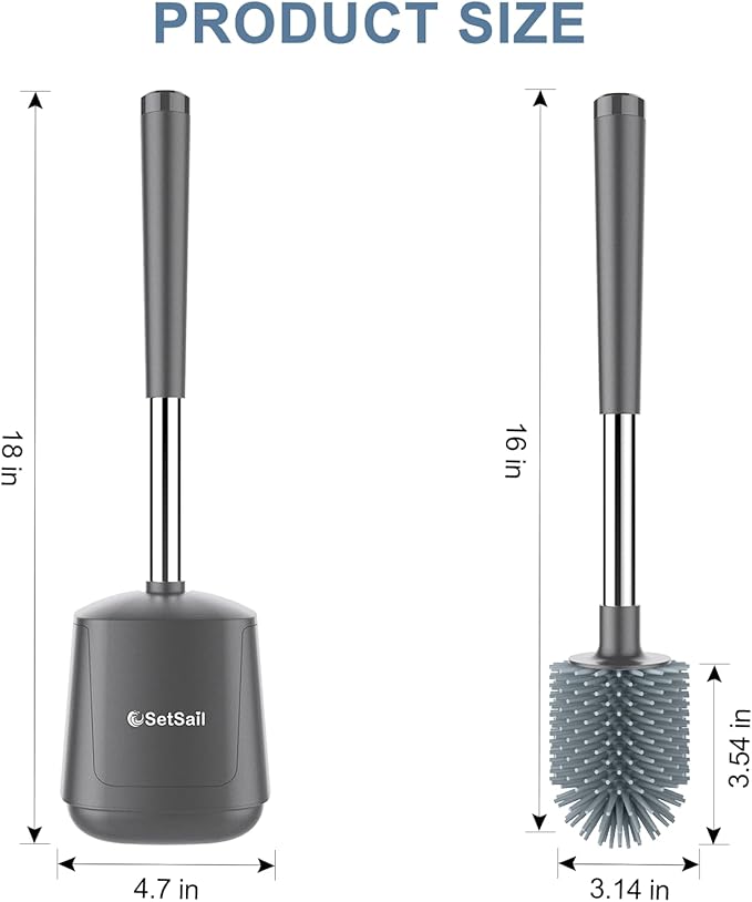 SetSail Silicone Toilet Bowl Brush and Holder Automatic Toilet Brushes for Bathroom with Holder Ventilated Toilet Cleaner Brush for Toilet Scrubber Cleaning - Grey (2 Packs)