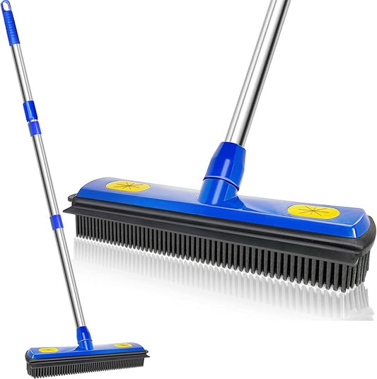 AODOZO Pet Hair Removal Broom - with 58" Telescopic Handle Broom with Squeegee - Fur Hair Remover Tool for Carpet Rugs, Mats. Hardwood, Tile, Window