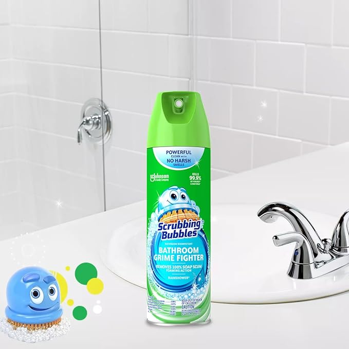 Scrubbing Multi Surface Bathroom Cleaner, Rainshower Scent, Grime Fighter, 25 Fl Oz (Pack of 2) Bundled with Magic Eraser Extra Durable Scrubber Sponge