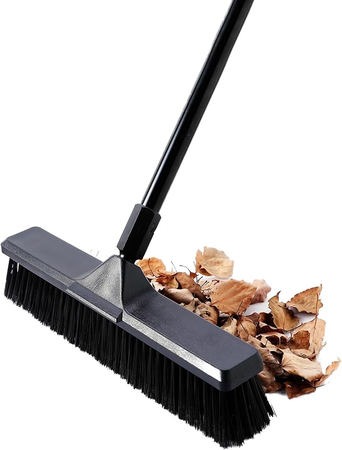 Eyliden Heavy Duty Push Broom 18" - Heavy-Duty, Stiff Bristles, 66" Long Handle - Sweeper Shop Brooms for Garage Concrete Sidewalk Driveway Yard Patio Deck Warehouse Sweeping, Sweep Snow (Black)
