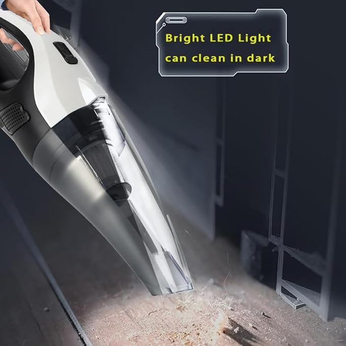 BZY Handheld Vacuum Cleaner Cordless Rechargeable 17500Pa Strong Suction Small Handheld Vacuum with LED Light Portable Car Vacuum Cleaner with Multi-Nozzles & Washable Filter 35Min for Car Home Pet