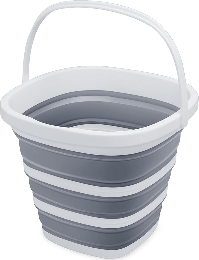 Collapsible Bucket, 2.6 Gallon (10L) - Square Foldable Mop Bucket for House Cleaning, Car Washing, Camping - Portable Water Pail for Outdoor, RV, Travel (Grey)