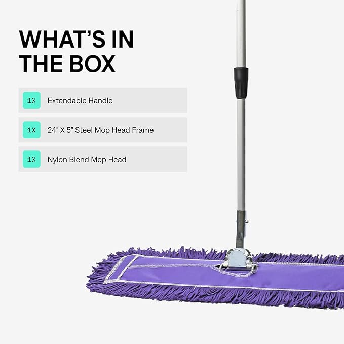 Tidy Tools 24 Inch Purple Commercial Dust Mop & Floor Sweeper with Extendable Handle – Mop for Hardwood, Tile, and Concrete Floor Cleaning