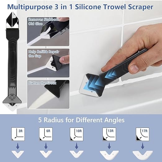 17.64 oz Tile Grout Repair Kit - Grout Filler, Fast Drying Sealer Waterproof Paint with Silicone Trowel Scraper, Restore & Renew Bathroom Shower Kitchen Floor Tile Joints, Line, Gaps (White)