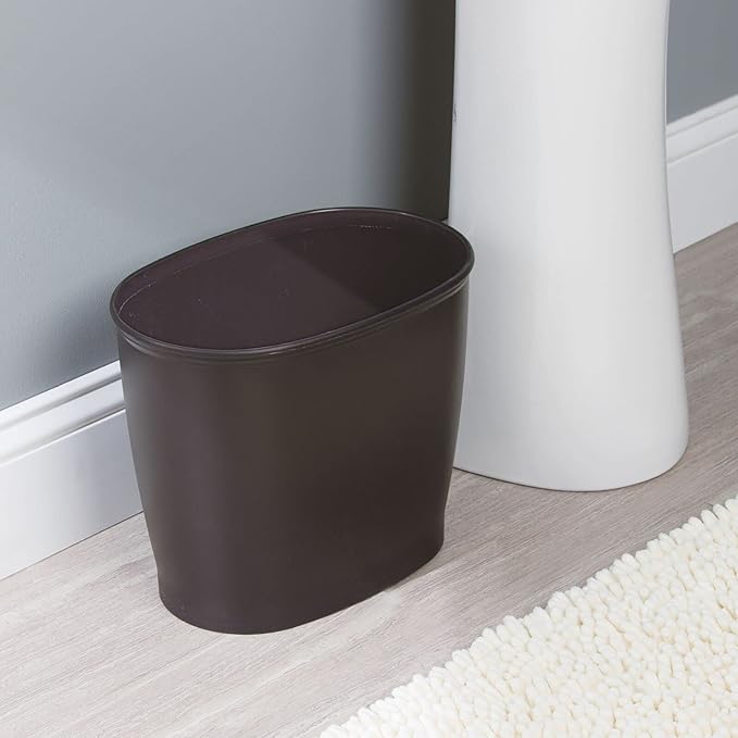 mDesign Plastic Compact Toilet Bowl Brush, Round Slim Wastebasket, Garbage Can/Recycling Bin Combo - Bathroom Cleaning/Storage, Holds Tissue, Cotton Balls, Trash, Hyde Collection, Set of 2, Bronze