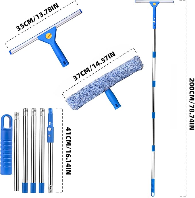 MRDARENSU Professional Window Cleaning kit, 2-in-1 Window Squeegee with 78" Extension Poles, Suitable for Indoor & Outdoor Windows, High Glass, High Windows, Multi-Purpose Car Windshield Cleaning