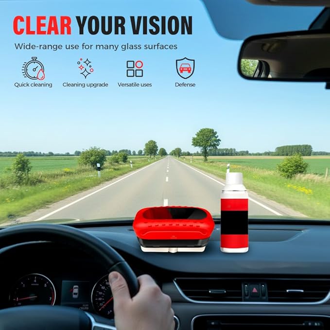 MIUMONE Automotive Oil Film Cleaning Brush,Antifog & Rainproof Glass Cleaning Board for Car Windows,Car Glass Oil Film Remover with Refill,windshield cleaner tool For Improves Clarity (2)